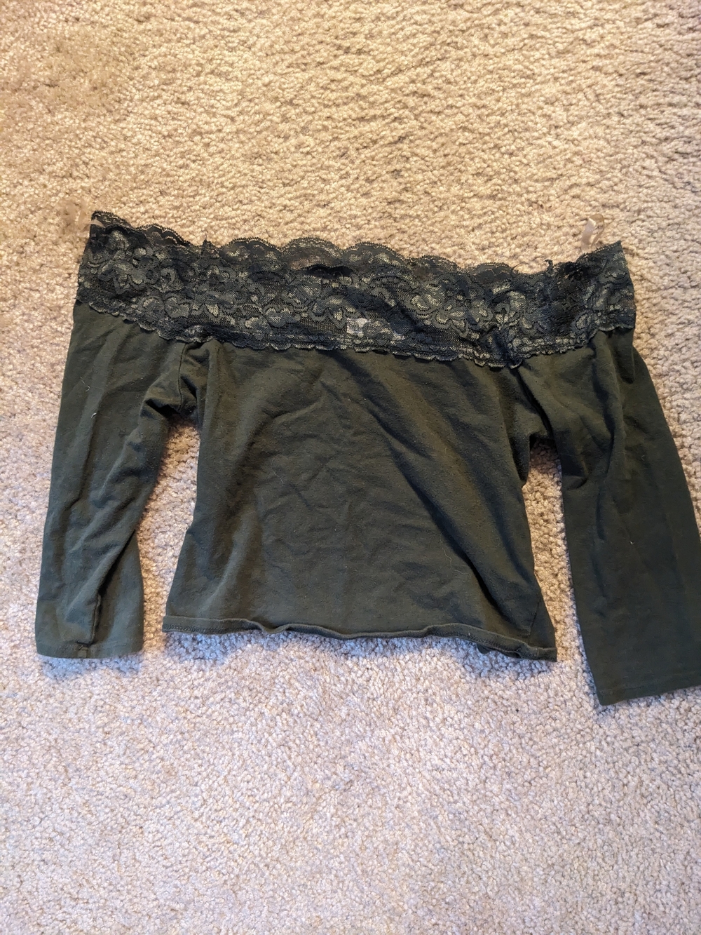 La Hearts Olive Green Lace Trim Off-Shoulder Crop Top Size M